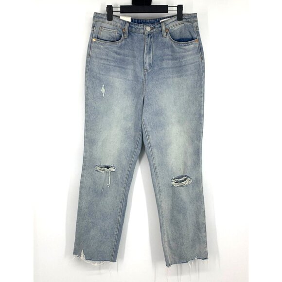 BlankNYC Jeans Madison Crop Blue Distressed Denim Raw Hem - Picture 2 of 12